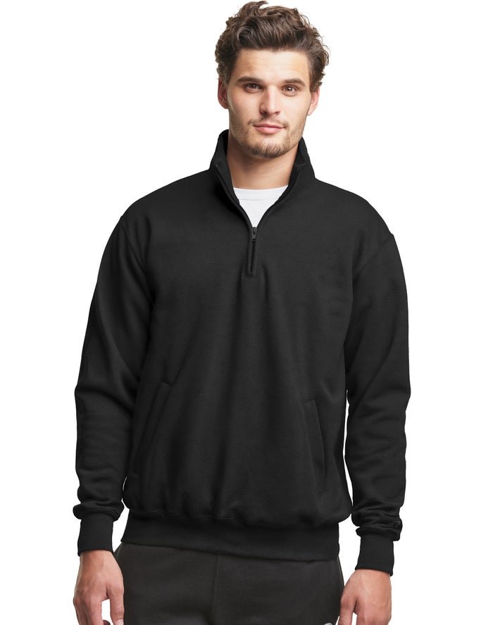 Champion Powerblend Fleece 1/4 Zip With Pockets Erkek Sweatshirt Siyah ( EGNOWP492 )